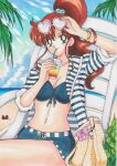  1girl 1girl adult_swim alluring bikini bishoujo_senshi_sailor_moon bishoujo_senshi_sailor_moon_r bishoujo_senshi_sailor_moon_r_the_movie bishoujo_senshi_sailor_moon_s bishoujo_senshi_sailor_moon_s_the_movie bishoujo_senshi_sailor_moon_supers bishoujo_senshi_sailor_moon_supers_the_movie brown_hair cleavage green_eyes holding_juice_glass makoto_kino medium_breasts open_shirt rascal_(n119) reclining shorts toei_animation toonami viz_media 