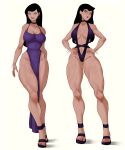 1girl big_breasts black_hair bracelet bracelets dc_comics dcau dress earings female high_heels lois_lane lois_lane_(dcau) muscular muscular_female muscular_legs muscular_thighs purple_eyes red_lipstick solo superman:_the_animated_series superman_(series) sweat sweatdrop swimwear warner_brothers xeroshadows