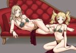  2_girls ahoge bare_shoulders bbk_(13zk) blonde_hair blue_eyes breasts closed_mouth commission couch fire_emblem fire_emblem_awakening fire_emblem_fates fire_emblem_warriors grandmother_and_granddaughter grey_eyes high_res intelligent_systems lissa_(fire_emblem) looking_at_viewer medium_breasts multiple_girls nintendo on_couch ophelia_(fire_emblem) second-party_source small_breasts twin_tails 