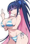  ai_generated angry_face bare_thighs bikini blue_hair cyan_eyes gigantic_breasts huge_breasts huge_thighs light-skinned_female light_skin lilabratt looking_at_viewer massive_breasts middle_finger multicolored_hair panty_&amp;_stocking_with_garterbelt ponytail solo_female squatting stocking_anarchy sweat sweatdrop thick_body thick_female thick_thighs thighs voluptuous voluptuous_female 