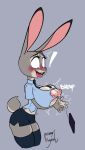  1girl 1girl 1girl areola_slip big_breasts blush breast_expansion disney embarrassed female/solo flustered judy_hopps leporid leporidae looking_at_viewer midriff nipple_slip office_lady pinup rabbit skimpy skimpy_clothing skimpy_outfit stretched_clothing uniform wayesh zootopia 