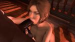  1girl 3d animated animated_gif brown_hair cupping_testicles dark-skinned_male dark_skin deepthroat fellatio female gif hair hetero human interracial lara_croft male oral penis secazz source_filmmaker testicle_caress tomb_raider 