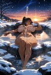  1girl after_sex ai_generated cum cum_on_body curvy curvy_female curvy_figure dark-skinned_female dark_skin korra long_hair nude onsen ponytail sleeping snow the_last_airbender:_the_legend_of_korra 