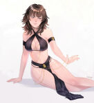  1girl 1girl alluring armband atlus boob_window brown_hair exposed_thighs female_only gold_chain gold_jewelry long_hair makoto_niijima midriff pelvic_curtain persona persona_5 persona_5_royal red_eyes sarcii sega silf tagme wolf_cut yomorio_lingerie 