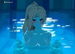  1girl :3 alluring alonzom_art bare_shoulders big_breasts blush closed_mouth collarbone completely_nude fire_emblem fire_emblem_awakening green_hair i'll_teach_you_everything_(chainsaw_man) indoor_pool indoors intelligent_systems looking_at_viewer meme nintendo nowi_(fire_emblem) nude parody ponytail pool skinny_dipping swimming_pool tagme twitter_username upper_body water 
