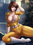 1girl 1girls 2d 2d_(artwork) 2d_art 2d_artwork april_o'neil april_o'neil_(tmnt_1987) art belt breasts brown_hair city_background cleavage closed_eyes digital_art digital_artwork_(media) digital_media digital_media_(artwork) female_only flowerxl footwear front_view huge_breasts human jumpsuit outerwear pale_skin public red_lips tagme teenage_mutant_ninja_turtles tmnt_1987 white_boots yellow_jumpsuit