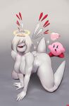  02_(kirby) 1girl 2d all_fours bent_over breasts cleavage cyclops hair jlullaby kirby kirby_(series) kirby_64 male nintendo pink_skin presenting speech_bubble tail thick_thighs video_games white_hair white_skin wings zero_two_(kirby) 