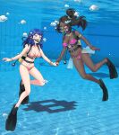 2girls alternate_costume big_breasts bikini black_hair blue_hair commission dark-skinned_female dark_blue_hair dark_skin female female_only fire_emblem fire_emblem_engage high_res holding_hands human igni_tion intelligent_systems medium_breasts multiple_females multiple_girls nintendo orange_bikini orange_swimsuit oribe_tsubasa pink_bikini pink_swimsuit redkite333 scuba_gear scuba_tank swimming_fins swimming_pool swimsuit timerra_(fire_emblem) tokyo_mirage_sessions_#fe underwater