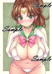  1girl 1girl 1girl adult_swim alluring big_breasts bikini bishoujo_senshi_sailor_moon bishoujo_senshi_sailor_moon_r bishoujo_senshi_sailor_moon_r_the_movie bishoujo_senshi_sailor_moon_s bishoujo_senshi_sailor_moon_s_the_movie bishoujo_senshi_sailor_moon_supers blush bow breasts brown_hair choker circlet earrings elbow_gloves female_focus flower_earrings gloves green_choker green_eyes green_sailor_collar hair_bobbles hair_ornament jewelry long_hair magical_girl makoto_kino midriff miyakooo0420 navel pink_bow plump ponytail sailor_collar sailor_jupiter sailor_senshi_uniform skindentation swimsuit thick_thighs thighs toei_animation toonami traditional_media viz_media white_bikini white_gloves 