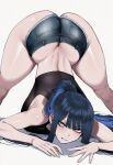 1girl ai_generated angry ass blue_archive blush booty_shorts breasts bubble_ass bubble_butt clenched_teeth hips huge_ass huge_breasts jack-o_pose light-skinned_female long_hair looking_at_viewer meme ponytail saori_(blue_archive) short_shorts thick_thighs thighs top-down_bottom-up truck-kun_art upset white_background wide_hips
