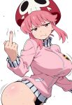  ai_generated angry_expression bare_thighs gigantic_breasts hat huge_breasts huge_thighs jakuzure_nonon kill_la_kill light-skinned_female light_skin lilabratt looking_at_viewer massive_breasts middle_finger panties pink_eyes pink_hair short_hair solo_female squatting sweat sweatdrop thick_body thick_female thick_thighs thighs voluptuous voluptuous_female 