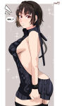  1girl 1girl 1girl alluring ass atlus big_ass brown_hair dress karbuitt looking_at_viewer makoto_niijima meme meme_attire persona persona_5 red_eyes sega side_view sideboob silf stockings surprised sweater sweater_dress thick_thighs virgin_killer_sweater 