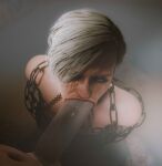 1girl 3d blender blonde_hair blue_eyes cassie_cage chains cute fellatio looking_pleasured makeup makeup_running male mortal_kombat mortal_kombat_11 mouthful oral oral_penetration oral_sex partial_male pleasure_face project_vega rape restrained runny_makeup