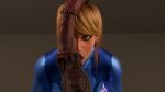 1girl 1girls 3d 3d_(artwork) blender blonde_hair blungusr18 bodysuit cock_worship digital digital_media_(artwork) dildo horsecock looking_at_dildo male metroid penis samus_aran scrag_samus simple_background tagme