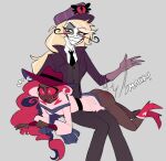  1girl 2_girls alter_ego amazon_prime charlie_morningstar_(hazbin_hotel) crossdressing danny_do-bad female_only first_porn_of_character gloves hazbin_hotel hazbin_hotel_(season_2) mustache over_the_knee_spanking spanked spanking spanking_ass spindlehorse_toons suit tuxedo twitter velvette velvette_(hazbin_hotel) villain vivienne_medrano vivziepop ygoandcbt yuri 