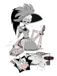 1boy1girl alastor_(hazbin_hotel) belly_rub boner boner_in_pants craxkers embarrassed hazbin_hotel rosie_(hazbin_hotel) surprised surprised_expression tea_cup