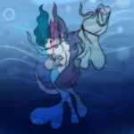 1boy 1girl 1girls blood blue_hair bottomless brand_new_animal breasts corruption dog_boy dolphin_girl female femsub furry glowing glowing_eyes joe_sanchez long_hair male maledom nude open_mouth original topless underwater vampire