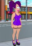  breasts fishnet_stockings futurama latex_dress panties thighs turanga_leela 