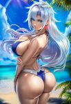  1girl 1girl a_(xenoblade) alluring annoyed beach big_breasts bikini blue_eyes blue_nails cleavage dat_ass female_only holding_arm leaves long_hair monolith_soft nintendo ocean palm_tree presenting_hindquarters rainbow silver_hair single_earring thick_ass vermadis2x voluptuous voluptuous_female wide_hips xenoblade_(series) xenoblade_chronicles_3 xenoblade_chronicles_3:_future_redeemed 