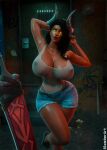  1girl 1girl 3d 3d_(artwork) 3d_background 3d_model 3d_render alternate_version_at_source alternate_version_available big_ass big_ass big_breasts big_breasts big_muscles bleacherart brunette brunette brunette_female demon demon_girl demon_horns demon_humanoid demon_tail dispatch_(game) female_focus female_human female_only glowing_eyes horn horns huge_ass huge_ass huge_breasts huge_thighs humanoid humanoid_genitalia jean_shorts jeans large_ass large_butt large_thighs long_hair looking_at_viewer malevola_(dispatch) malevola_gibb public red_body red_lips red_skin see-through see-through_clothes see-through_clothing self_upload short_shorts shorts solo_female solo_focus sword twitter_link twitter_user_oc twitter_username video_game video_game_character video_game_franchise video_games yellow_eyes 