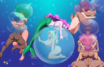 6+girls 8girls alluring bare_legs barefoot big_breasts black_hair brown_hair female green_eyes in_bubble jadenkaiba mermaid multiple_girls nude oc orange_hair original purple_eyes purple_hair skinny_dipping swimming topless_mermaid underwater