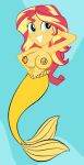 1girl blue_eyes breasts bubbles equestria_girls eyebrows eyelashes female hasbro meierus mermaid mermaid_tail my_little_pony nipples nude older older_female red_hair sand smile smiling_at_viewer solo starfish sunset_shimmer underwater waving waving_at_viewer yellow_skin young_adult young_adult_female young_adult_woman