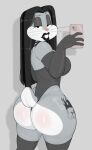  1girl 1girls 2024 absurd_res alternative_fashion anthro armwear ass bedroom_eyes big_ass big_breasts bimbo bimbo_goth_bugs bimbofication black_eyeshadow black_hair black_lipstick breasts bubble_butt bugs_bunny bunny_girl bunny_tail butt_heart cellphone choker clothed clothing crossgender elbow_gloves electronics eyebrows eyelashes eyeshadow fat_ass female fembugs_bunny glistening glistening_butt gloves goth goth_clothing goth_girl grey_background hair half-closed_eyes handwear high_res holding_cellphone holding_object holding_phone huge_ass jewelry lagomorph legwear leotard leporid lipstick long_hair looking_at_viewer looking_back looney_tunes makeup mammal markings mole_(marking) mtf_crossgender narrowed_eyes necklace phone pink_nose rabbit rule_63 seductive selfie simple_background solo stockings strapless_clothing strapless_leotard tail taking_picture taking_selfie tattoo thick_thighs thighhighs trans_woman transfem usnarbit warner_brothers whiskers 