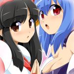  2girls ainu_clothes black_hair blue_hair blush breasts brown_eyes cg_set crossover dizzy guilty_gear hair konpeto multiple_girls nakoruru red_eyes samurai_spirits 