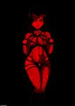 1girl big_breasts biting_lip black_background breast_grab breasts choker collarbone dc_comics eyeshadow facial_piercing fingerless_gloves fishnet hair legs lip_biting monochrome nail_polish navel navel_piercing nipple_piercing nipples no_bra panties piercing raven_(dc) shadman short_hair simple_background socks standing stockings teen_titans thighs topless torn_clothes torn_stockings