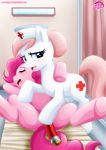 2girls bbmbbf cutie_mark earth_pony equestria_untamed friendship_is_magic insertion multiple_girls my_little_pony nurse_cap nurse_redheart nurse_redheart_(mlp) palcomix pinkie_pie pinkie_pie_(mlp) pony tagme tail