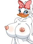 1girl avian big_breasts blue_eyes blush breasts cute daisy_duck jojocoso looking_at_viewer nipples smile white_background