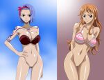 2_girls alluring bare_legs big_breasts bikini_top blue_hair bottomless bra hot multiple_girls naked_from_the_waist_down nami nami_(one_piece) nel-zel_formula nojiko nojiko_(one_piece) one_piece orange_hair pussy sexy siblings silf sisters tattoo voluptuous wallpaper