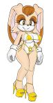 1girl big_ass big_breasts bikini bunny golden_bikini havoczo long_ears milf platform_shoes rabbit seductive sega sonic_(series) tail vanilla_the_rabbit white_skin yellow_skin