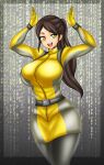 1girl alluring big_breasts bodysuit brown_hair female_only ponytail super_sentai tokumei_sentai_go-busters treezero usami_youko yellow_eyes