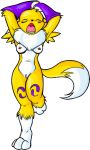 1girl anime anthro breasts cute digimon digimon_tamers fox furry hands_behind_head mammal nipples pussy renamon simple_background tail transparent_background yawning