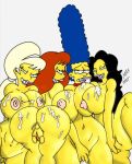  ass big_ass big_breasts breasts cum grey_background harem julia_(the_simpsons) lurleen_lumpkin marge_simpson maxtlat milf mindy_simmons the_simpsons yellow_skin 