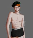  1boy 1girl artist_signature boxers burning_pile diamond_in_unbreakable jojo&#039;s_bizarre_adventure looking_at_viewer male male_focus male_nipples male_only muscular_male pectorals posing rohan_kishibe solo_male 