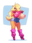 1girl 1girl activision anthro areola bandicoot big_breasts bigdad blonde_hair bottomwear breasts clothed clothing clothing_lift crash_bandicoot_(series) furry hair high_res huge_breasts mammal marsupial nipples one_breast_out shirt shirt_lift shorts tawna_bandicoot topwear video_games