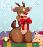  1girl 2015 anthro antlers bell belly big_breasts blush bound breasts cervine christmas collar english_text feline furry holidays horn mammal midriff navel noodle_(sssonic2) pussy restrained rudolph source_request sssonic2 sweat sweatdrop text voluptuous wide_hips 