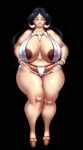 1girl big_areola big_ass big_breasts black_hair chubby collar drasna drasna_(pokemon) japanese_clothes m_jr_art mature_female milf platform_shoes pokemon seductive thong