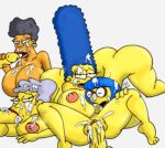  bernice_hibbert big_ass big_breasts big_penis breasts cum grey_background helen_lovejoy huge_breasts humping luann_van_houten marge_simpson maxtlat milf orgy penis sex the_simpsons yellow_skin 