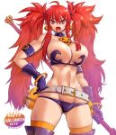 1girl adult alternate_breast_size alternate_hair_length alternate_hairstyle amania_orz arm_length_gloves bare_shoulders belt big_breasts bikini_top black_legwear breasts bursting_breasts cleavage collar commentary_request dated demon demon_girl disgaea disgaea_(series) earrings etna eyebrows_visible_through_hair food_themed_earrings gothic_lolita huge_breasts jewelry leather_boots leather_gloves long_hair looking_at_viewer makai_senki_disgaea makai_senki_disgaea_(series) micro_skirt older_version panties pointy_ears pumpkin pumpkin_earrings red_eyes red_hair shiny shiny_hair shiny_skin skull_earrings staff standing stockings succubus thigh_boots thong twin_tails twitter_username very_long_hair white_background whore wings