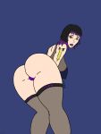 1girl artist_name ass ass_grab big_ass black_eyes black_hair breast_grab breasts brown_nipples female_only free_fire garena looking_back multicolored_hair nipples panties pantyhose purple_hair purple_lipstick purple_panties short_hair simple_background tattoo z_girl zz.erotic