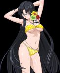  1_girl 1girl arm armpits arms arms_behind_head arms_up art babe bare_arms bare_legs bare_shoulders big_breasts bikini black_background black_hair bracelet breasts brown_eyes flower glasses head_tilt hibiscus high_res high_school_dxd highres hime_cut jewelry legs looking_at_viewer midriff navel neck necklace polka_dot polka_dot_bikini polka_dot_swimsuit shinra_tsubaki sidelocks simple_background standing strapless strapless_bikini strapless_swimsuit striped striped_bikini striped_swimsuit swimsuit tsubaki_shinra tubetop underboob very_long_hair yellow_bikini 