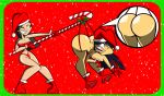  2girls asian asian_female ass ass_crack big_ass big_breasts bikini black_hair boots breasts bubble_butt cartoon_network christmas codykins123 emma_(the_ridonculous_race) gloves hair hat headgear heather_(tdi) hourglass_figure huge_ass long_hair red_background santa_hat shiny shiny_skin the_ridonculous_race thenewguy thick_ass thick_legs thick_thighs total_drama_island wedgie wide_hips 