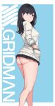 1girl ass black_hair blue_eyes blush bottomless bottomless_female devilukez earphones eyebrows_visible_through_hair female_only hands_in_pockets high_resolution long_hair long_sleeves looking_at_viewer pixiv_id_4873690 school_uniform ssss.gridman standing sweater takarada_rikka thick_thighs thighs turning_head uniform very_high_resolution