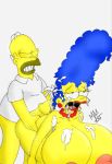 big_ass big_breasts big_penis breasts cum grey_background homer_simpson huge_breasts marge_simpson maxtlat milf penis the_simpsons yellow_skin