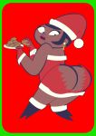 1girl bbw black_hair boots christine_bluestone christmas codykins123 cookie earrings embarrassing food gloves hat looking_back looking_down mr._peabody_and_sherman no_panties red_background santa_claus_(cosplay) santa_costume santa_hat short_hair the_mr._peabody_and_sherman_show wardrobe_malfunction wide_hips