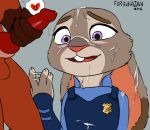  1girl 2016 animal_genitalia anthro blush buckteeth bukkake canine clothed clothing cum disney duo erection fox fur furinkazan furry grey_background judy_hopps lagomorph male male/female mammal nick_wilde nude open_mouth penis purple_eyes rabbit simple_background teeth testicles zootopia 