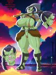  axe bikini_top black_hair character_sheet eyepatch fangs gigantic_breasts green_skin horns ninja-8004 orc original_character pointy_ears single_braid star_wars voluptuous 